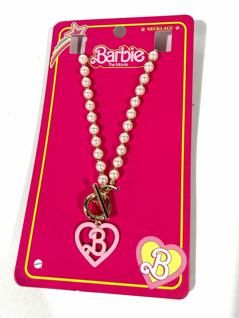 New with Tag Barbie Movie Pink Heart Faux Pearl Gold Pendant Women’s Necklace